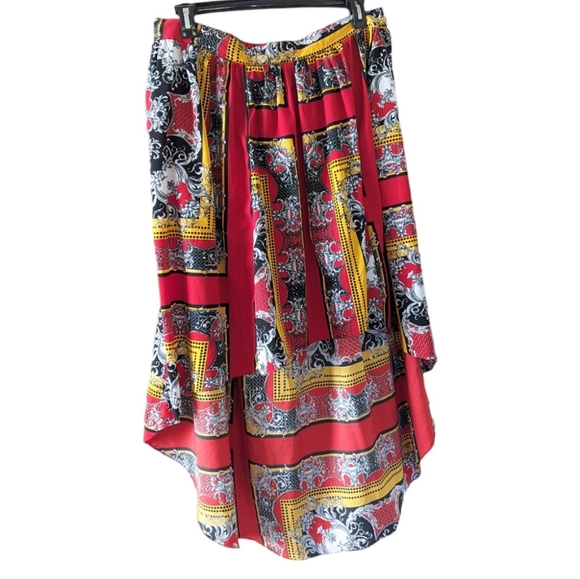 Erika Brooke Hi Low Skirt 20W Baroque Red Gold Black Elastic Waist Long Plus 2X - Picture 1 of 4